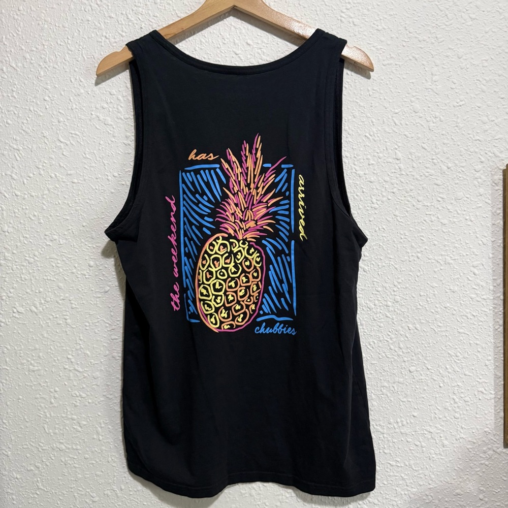 Chubbies L Black Tank Top with Colorful Pineapple the weekend has arrived